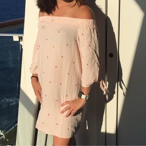 Cotton On Off-Shoulder Dress with Floral Embroidery